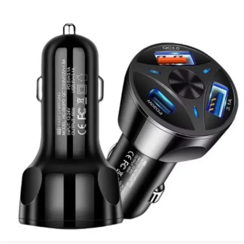 Carregador Veicular Turbo 55W USB e USB C PD Quick Charge 3.0 Carregamento Rápido