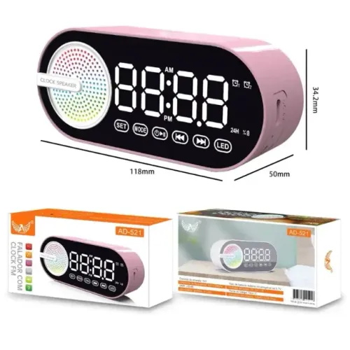 Caixa de Som Bluetooth com Relógio Digital, Rádio FM, Alarme, LED, Espelho, Despertador