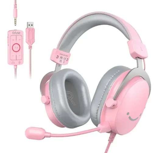 Fone De Ouvido Gamer Fifine H9p Rosa Com Fio, 7.1 Canais