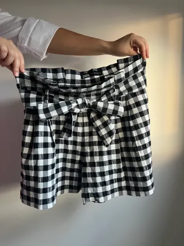 Short Vichy Preto e Branco Zara L/G Regulável - Original 