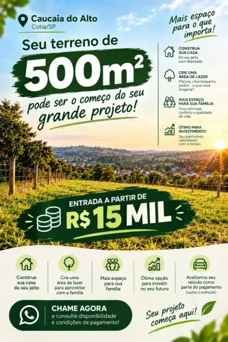 **COM R$ 15 MIL DE ENTRADA, SEU TERRENO DE 500m² PODE SER SEU! **