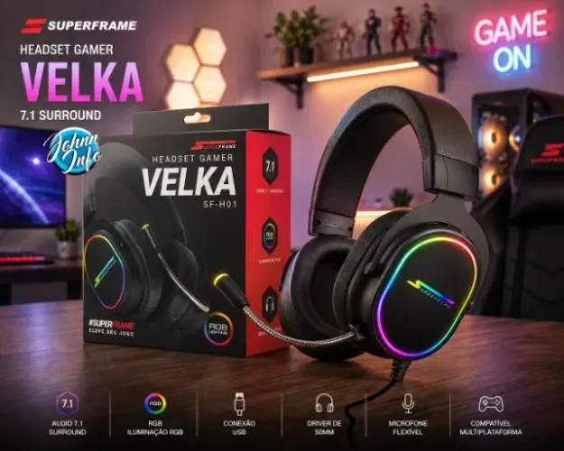 Headset Gamer SuperFrame VELKA 7.1 Surround RGB USB Black