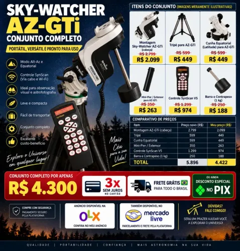 Sky-Watcher AZ-GTi - Kit Completo com Cunha Equatorial, SynScan, Tripé e Contrapeso