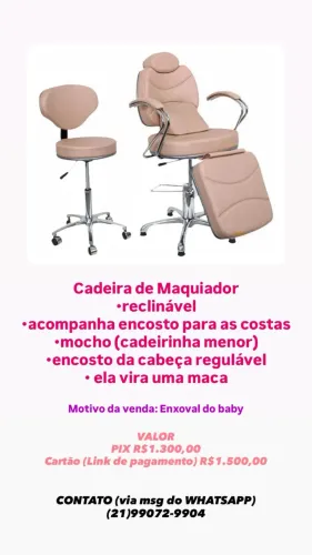 Cadeira Reclinável de maquiador + mocho e encosto