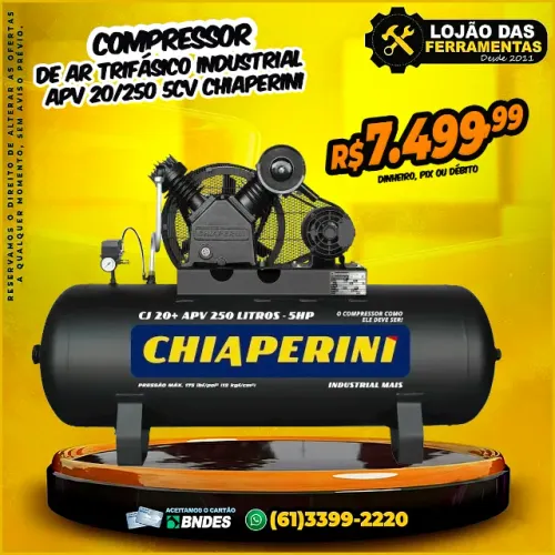 Compressor de Ar Trifásico APV 20/250 5CV Chiaperini