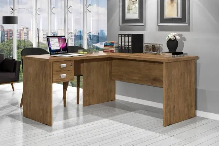 Mesa escrivaninha em L 2 gavetas ! Frete + montagem grátis.