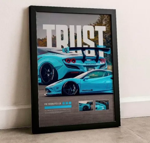 Quadro Decorativo com Moldura e Acetato - Ferrari F8 LB Tributo / Tamanho A4 21x30cm.
