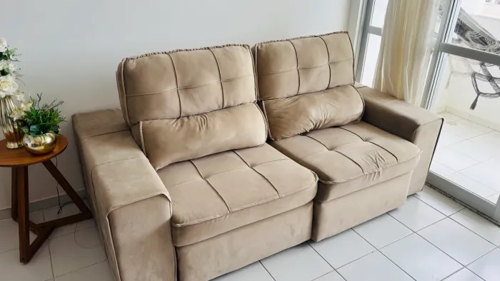 SOFÁ CAMA RETRÁTIL E RECLINÁVEL 4 LUG. VELUDO 2,10M EXCELENTE ESTADO