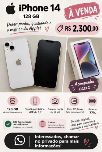 iPhone 14 - 128 Gb - R$ 2300,00