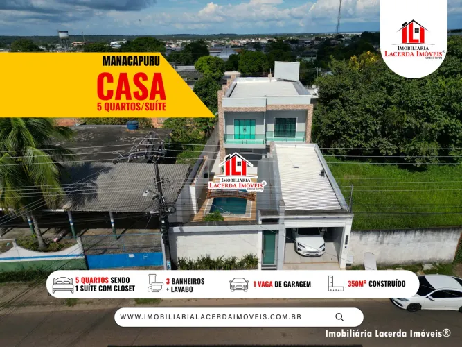 Casa Duplex 5 Quartos Sendo 1 Suíte com Piscina e Espaço Gourmet em Manacapuru