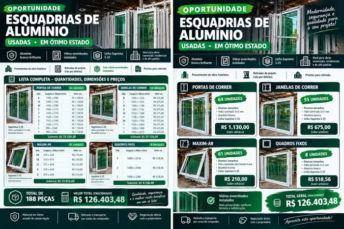 ESQUADRIAS DE ALUMÍNIO COM VIDRO ESVERDEADOS