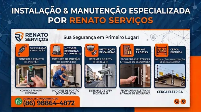 Instalação de portão, cerca, câmera e configuração de controle em Teresina