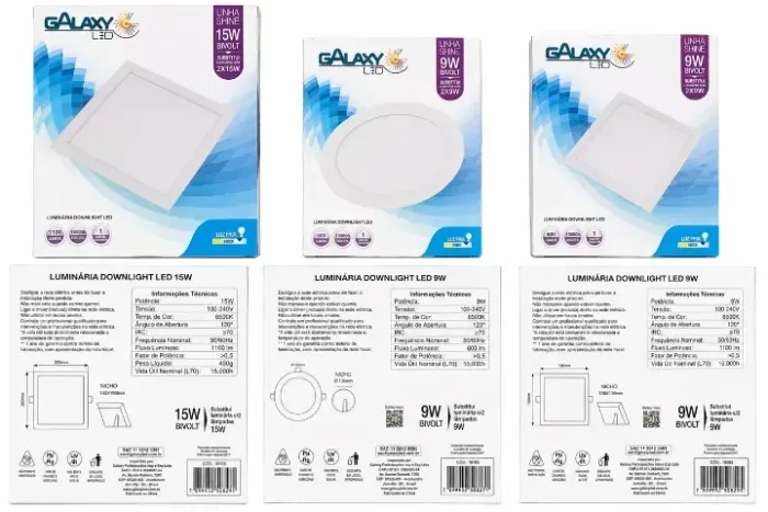 Lote Atacado Plafon 1350 Lâmpadas LED 9W e 15W Galaxy embutir NOVA