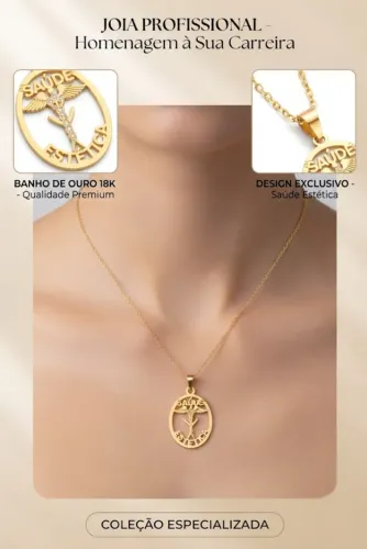 Colar Saúde Estética Banhado a Ouro 18K Pingente Profissional