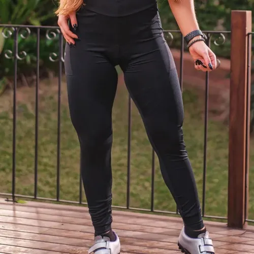 Calça De Ciclismo Way Feminina Preta Inverno com Forro em Gel e Bolso Lateral 8913