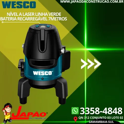 Nível a Laser Linha Verde Bateria Recarregável 7 Metros Wesco Garantia de 1 Ano