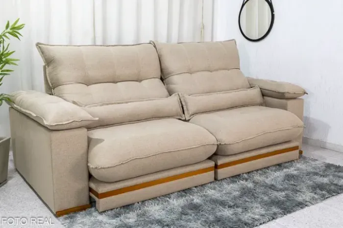 sala sofa retratil e reclinavel de 250 cm tecido linho 