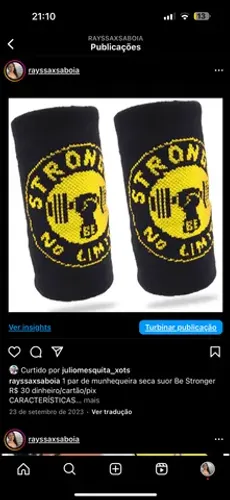 1 par de munhequeira seca suor Be Stronger R$ 30