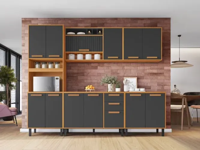 Cozinha Completa Nápoles 5 peças Cinamomo/Grafite Até 12x - Frete Grátis 