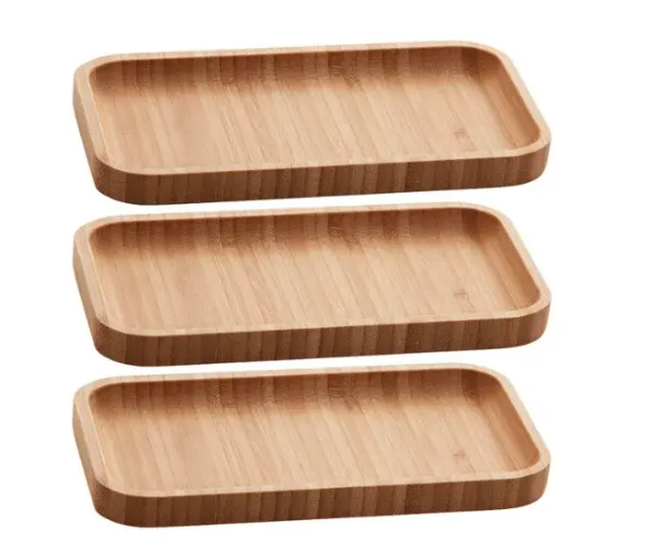 Kit 3 Bandejas Retangulares de Bambu