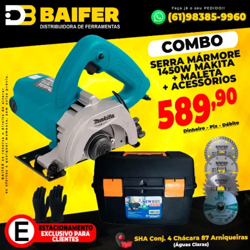 Combo Serra Mármore 1450w Makita + Maleta + Acessórios