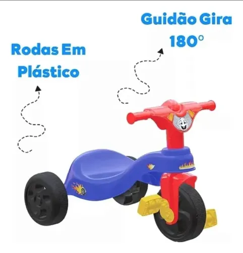 Triciclo Motoca Andador Bebê Empurrar Pedal Carrinho Azul