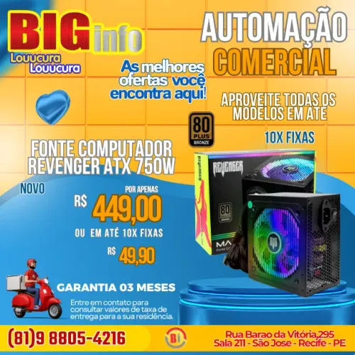Fonte De Alimentação Pc Rbg 80 Plus Bronze Atx 750w Bivolt LED