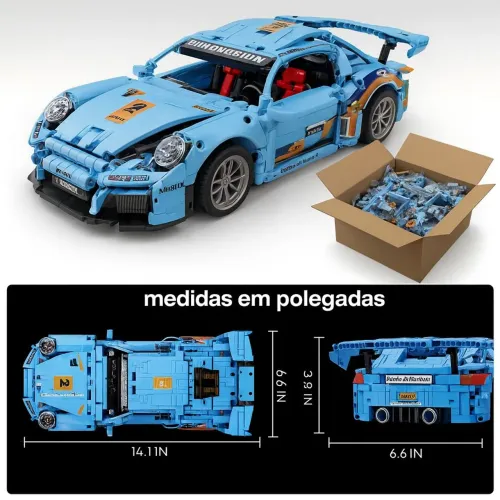 BLOCOS DE MONTAR PORSCHE 1488 PEÇAS MAIS KIT DE MOTORIZAÇÃO E CONTROLE REMOTO 