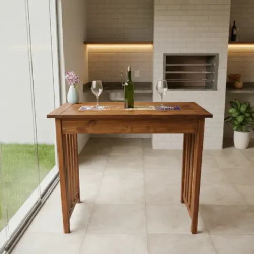 Mesa Bancada Balcão Gourmet Cozinha Madeira Maciça 120 Cm Tampo Cerâmica