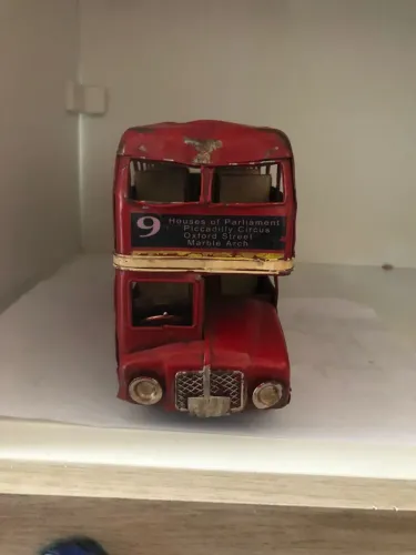 Ônibus London Bus retrô miniatura decoração metal