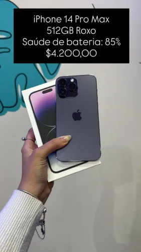 iPhone 14 Pro Max / 512GB / Roxo / Saúde de bateria 85% / R$ 4.200,00