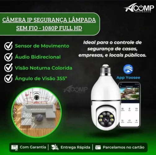 Câmera IP Segurança Lâmpada 1080P Full HD