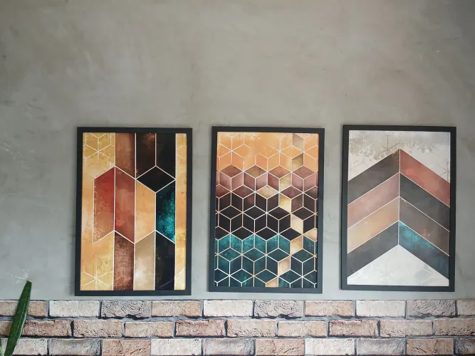 Quadro Decorativo Sala Escritório 40x60 Trio Geometria Cubos<br>