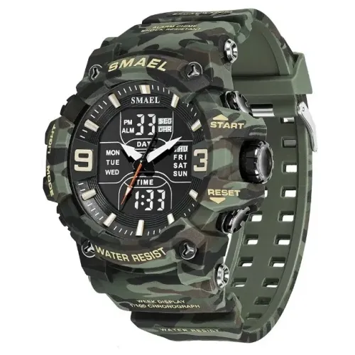 Relógio Masculino Smael 1545 Militar Camuflado À Prova D'água Digital e Analógico 50M