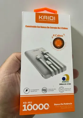 Banco de Energia Kaidi 10000 mAh 4 Cabos