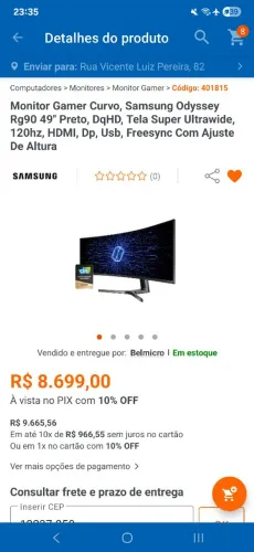 Monitor Gamer Samsung Odyssey Rg90 49" Curvo