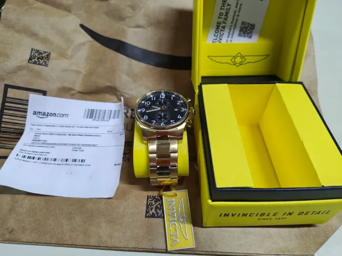 Original Invicta Relógio masculino de aço inoxidável banhado a ouro 18K com NOTA Fiscal