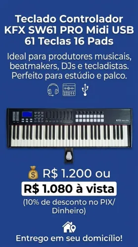 Teclado Controlador KFX SW61 PRO Midi USB 61 Teclas + 16 Pads (Estado de Novo!)