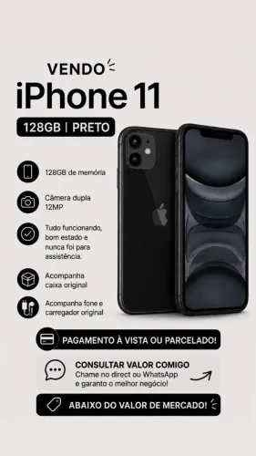 Vendo Iphone 11 128gb preto ótimo estado
