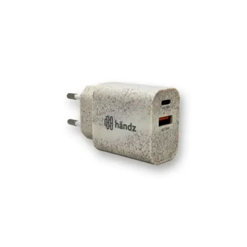 CARREGADOR CELULAR TOMADA (1 USB + 1 TIPO C) 30W ECO TRIGO HANDZ WC-07 - LOJA DADO DIGITAL