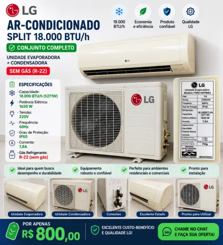 Ar Condicionado LG Split 18.000 BTUs Completo - Evaporadora + Condensadora
