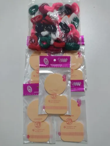 elásticos para cabelo + 10 esponjas para maquiagem