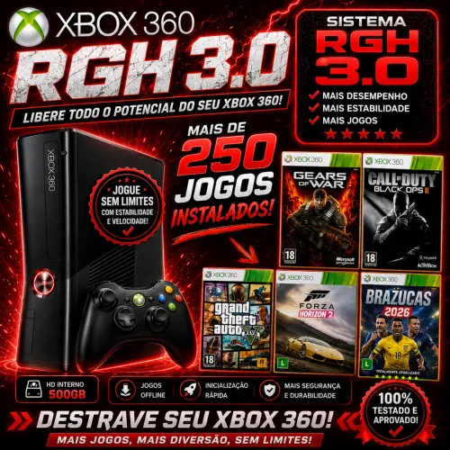 Xbox 360 Desb. Sistema RGH 3.0 HD 500Gb