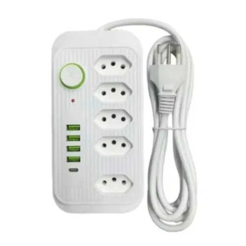 Extensão 5 tomadas USB carregador celular