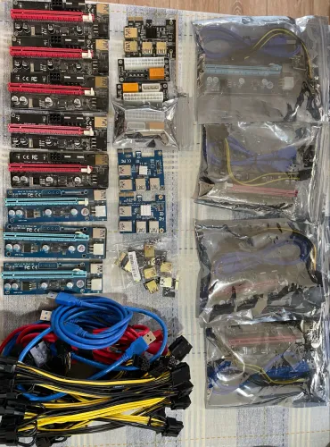 Lote Completo 12 Risers PCI-E + Multiplicadores + Adaptadores Dual PSU + Cabos Mineração