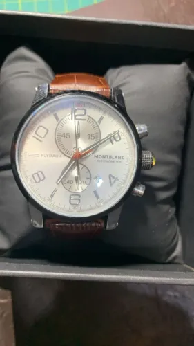 RELOGIO MONTBLANC FLYBACK CRONO PULSEIRA COURO MARROM (SEM USO RARO) 