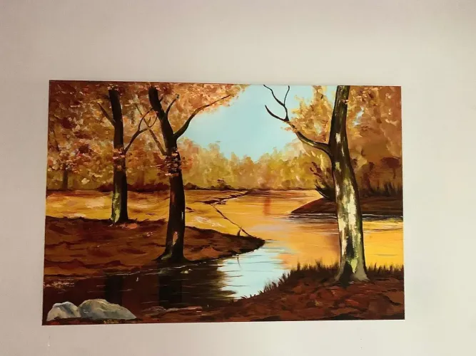 QUADRO DECORATIVO PINTADO À MÃO | PAISAGEM DE OUTONO