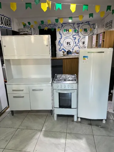 GELADEIRA CONSUL DEGELO SECO + FOGÃO 4 BOCAS MANUAL + ARMÁRIO DE COZINHA 