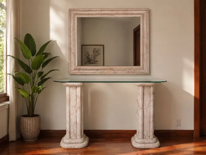 Aparador com tampo de vidro  + Espelho decorativo | Elegância e sofisticação.