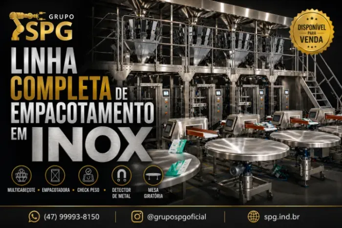Linha Completa de Empacotamento Inox Multicabeçote Empacotadora Check Peso Detector Metal